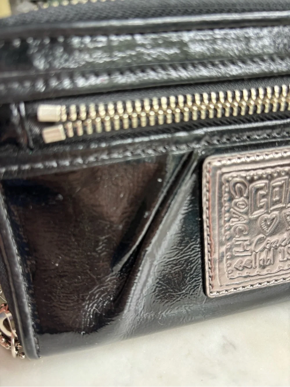 Coach Black Poppy Patent Leather Wristlet/Wallet
